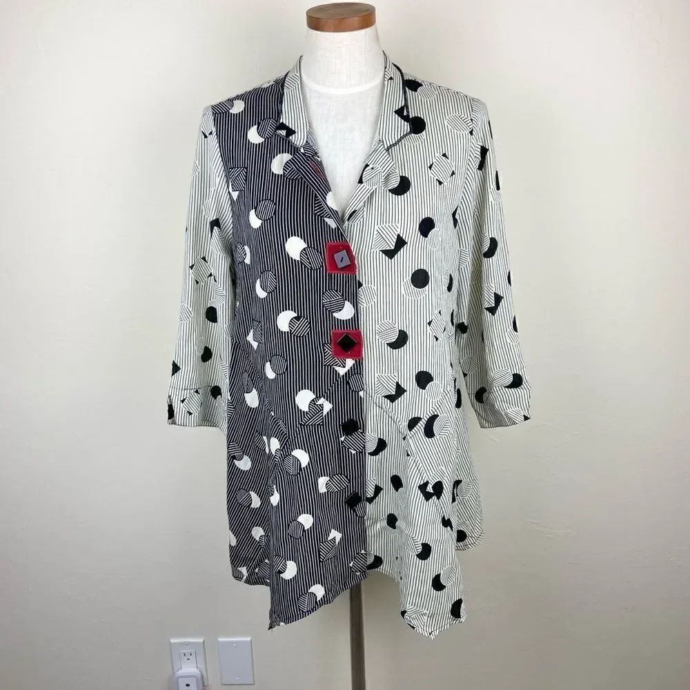 Ali Miles Art to Wear Geometric Striped Blouse - Black & White